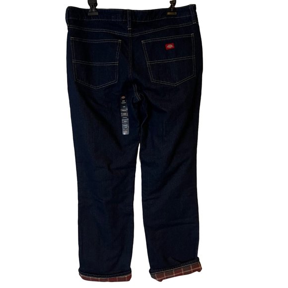 NEW Dickies Jeans Flannel Lined FD117SVB Straight Leg Dark Wash Work Pants Women - Picture 7 of 10